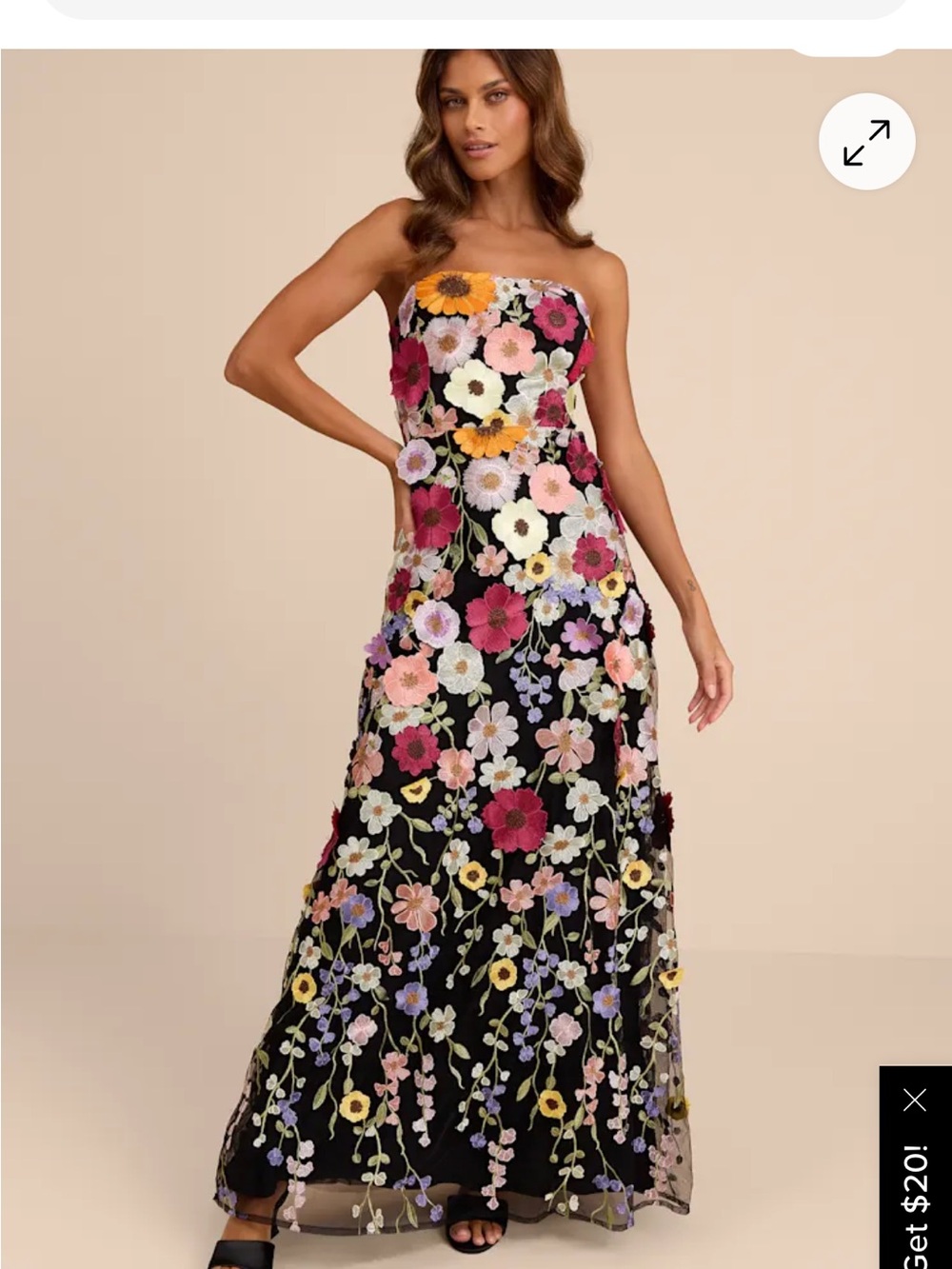 Lulu's Rosario Black Multi 3D Floral Embroidered Maxi Dress